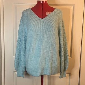 Blue ON 34th V-Neck Pointelle-Sleeve Sweater size M